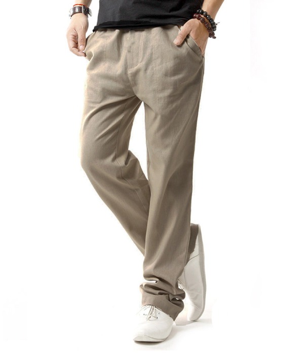 Men Cotton Causal Trousers Pants Straight Leg Business Thin High Waist  Comfort | eBay
