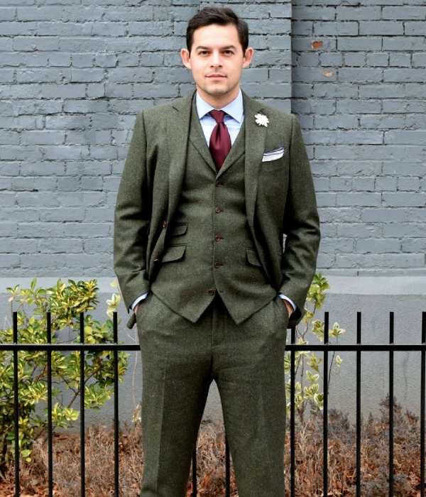 An Olive Green Suit With A Modern Fit From The 1950s