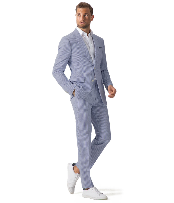 A Perfect Single-breasted Seersucker Business Casual Suit!