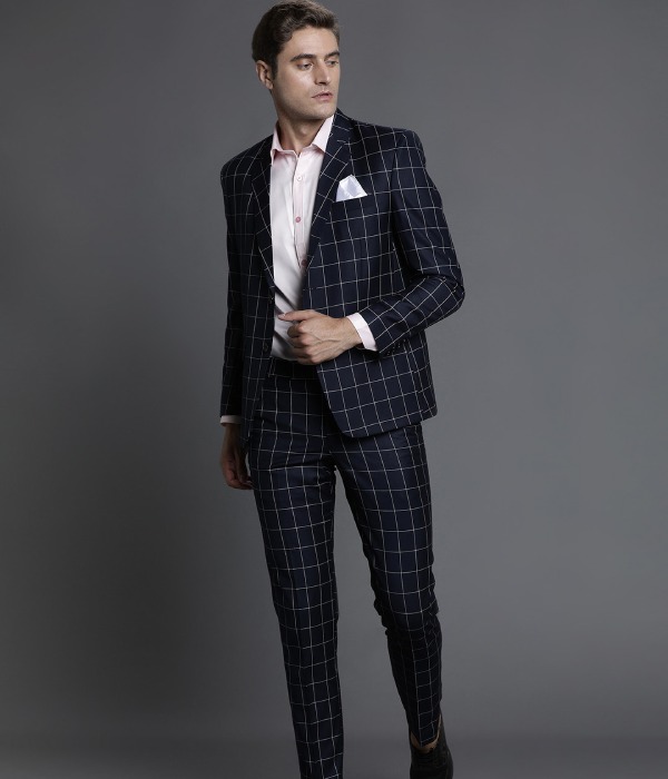 A Checkered Blue And White Business Casual Attire