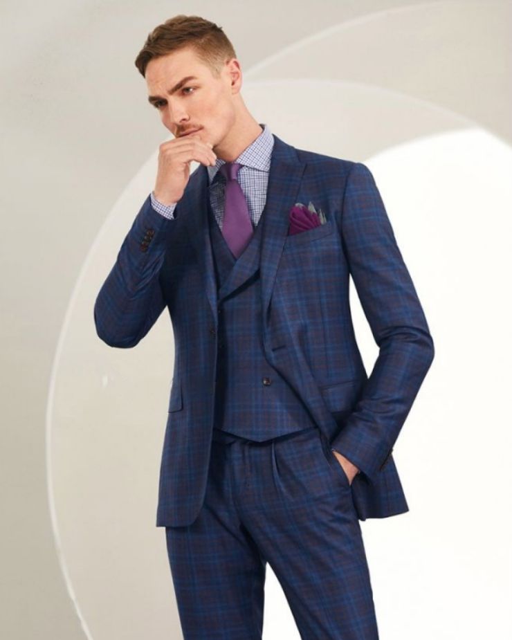 A dark navy checkered suit for your upcoming conferences!